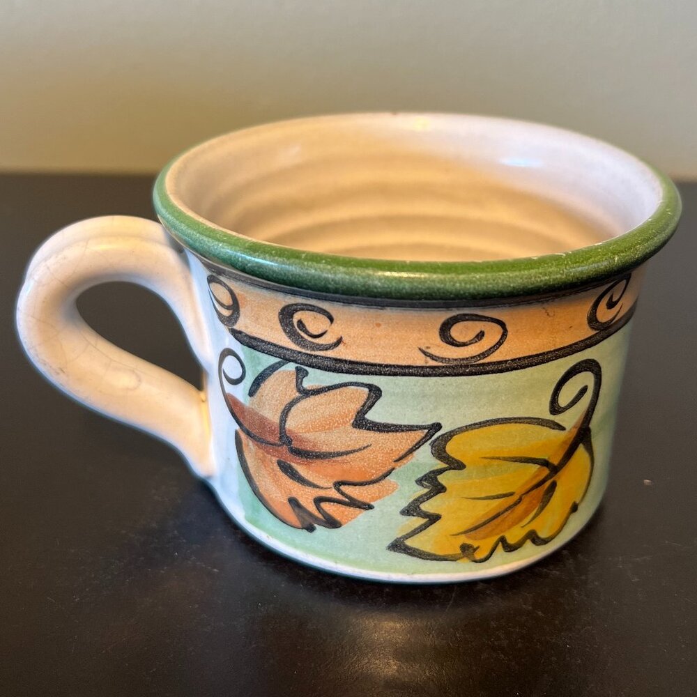 Stoneware Specialties Handcrafted Hand Painted Autumn Leaves Pottery Mug Bowl